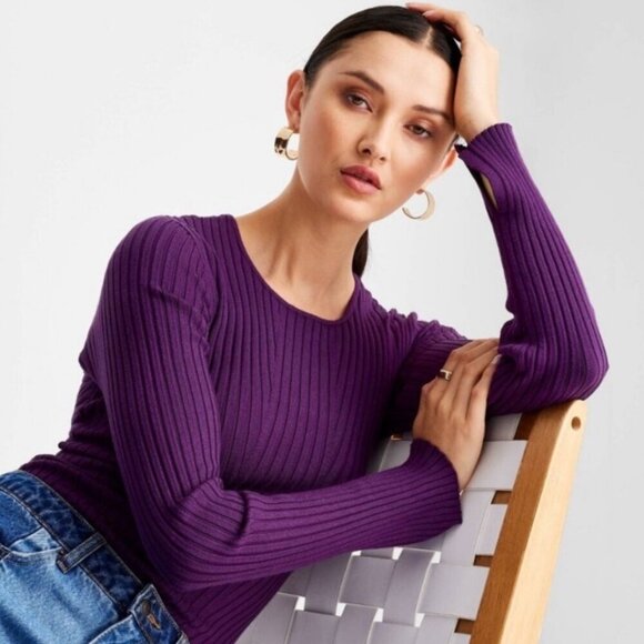 NWT Future Collective Purple Twisted Back Sweater Cutouts Modern Retro Minimalis - Picture 4 of 9